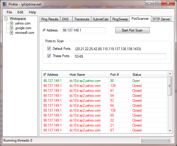 Scan a range predefined ports or an adhoc port list