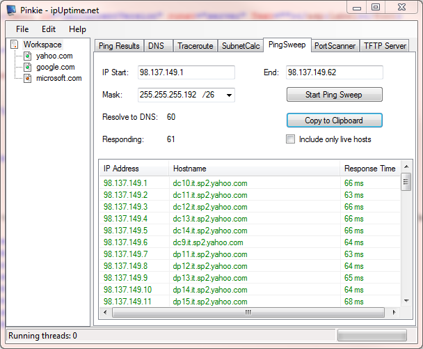 Click on Copy to Clipboard to export the result to a tab delimited list or click on a host to copy the IP address