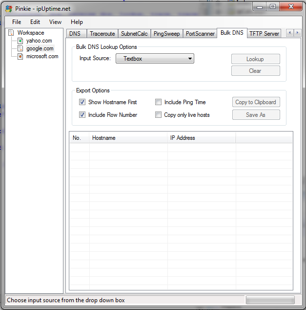 Perform bulk DNS lookup with input from textbox or text file