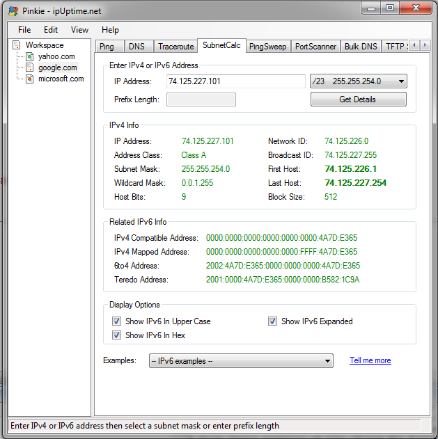 Subnet IPv4/IPv6 address with and display related IPv6/IPv4 address details