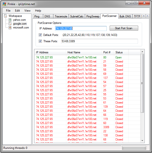 Scan a range predefined ports or an adhoc port list