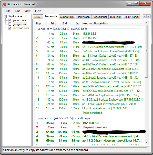 Click on any hop to copy its hostname or IP address to the clipboard